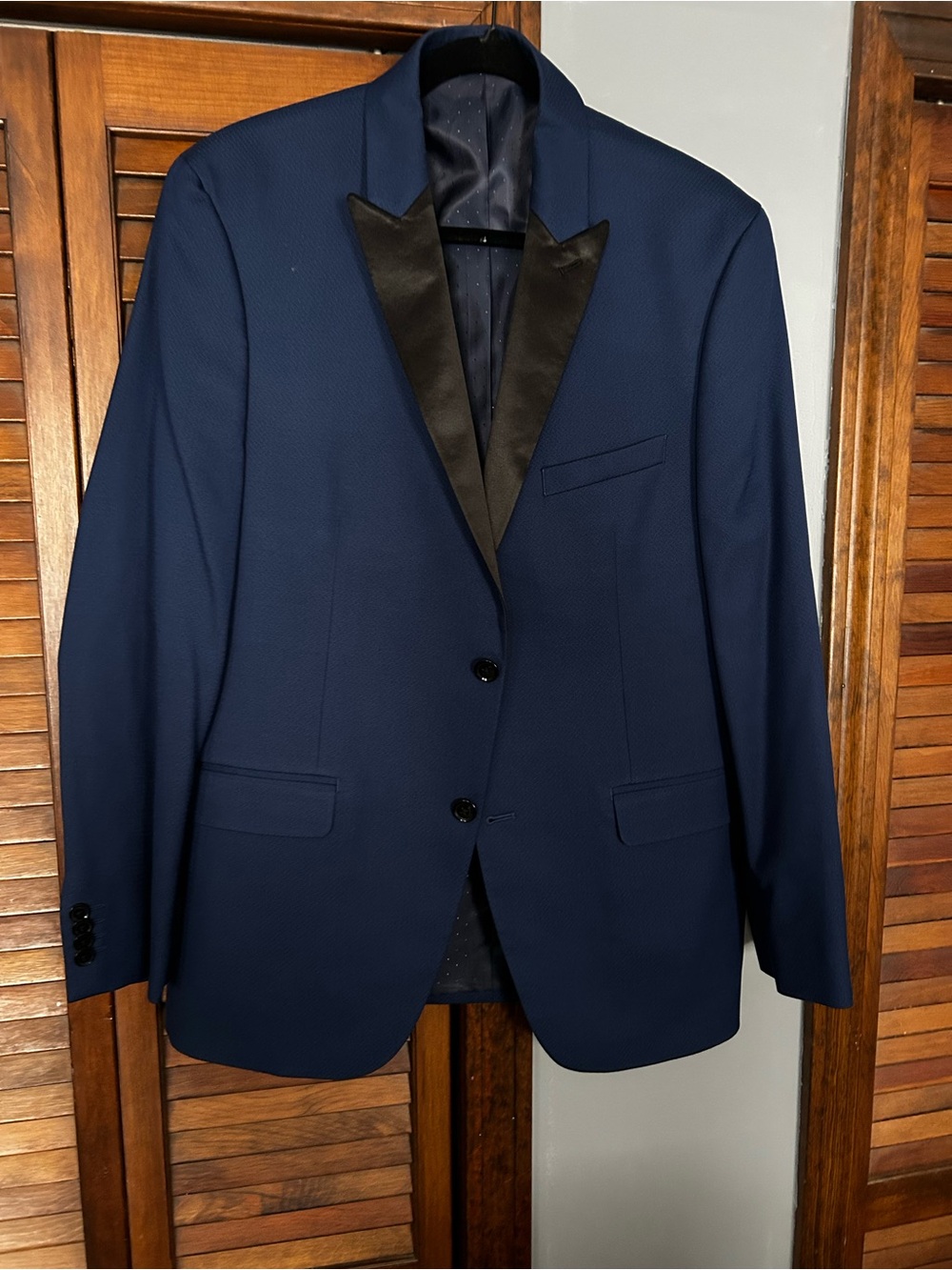 Alfani Navy Blue Tuxedo Jacket with Black Satin Peak Lapel